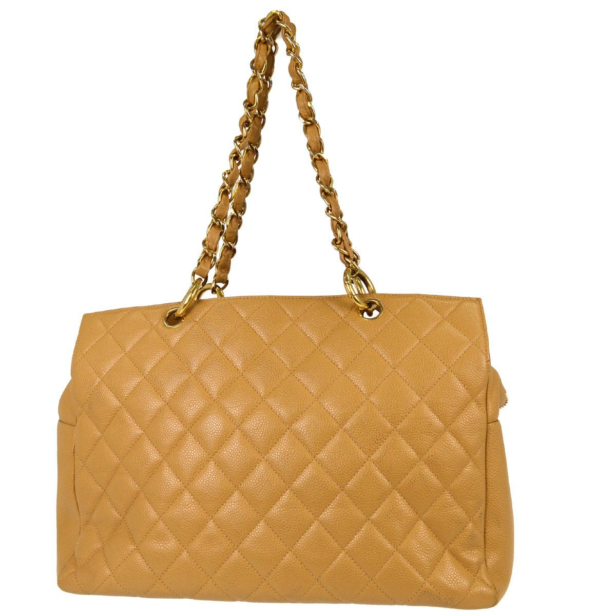 Chanel Beige Calfskin Grand Shopping Tote GST Chain Handbag