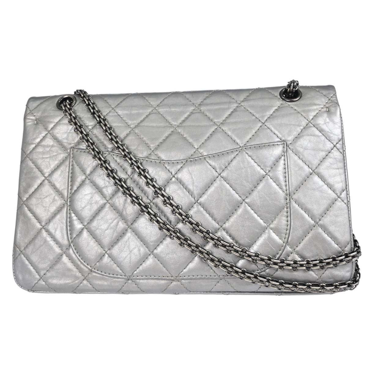Chanel Silver Calfskin 2.55 Jumbo Classic Double Flap Shoulder Bag