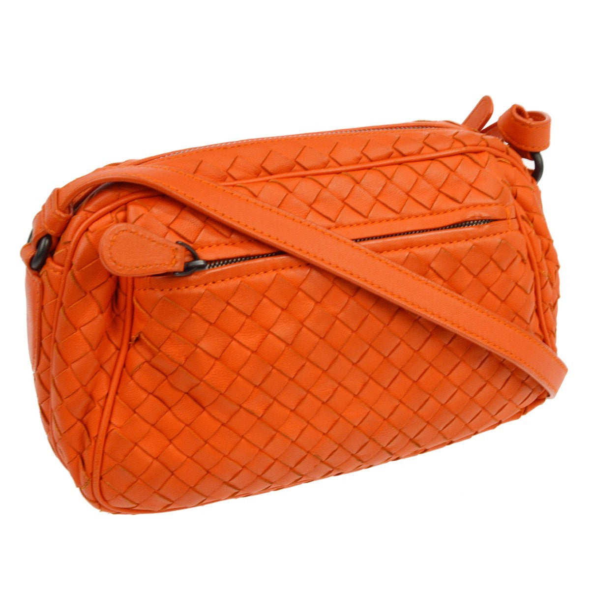 Bottega Veneta Orange Lambskin Intrecciato Shoulder Bag