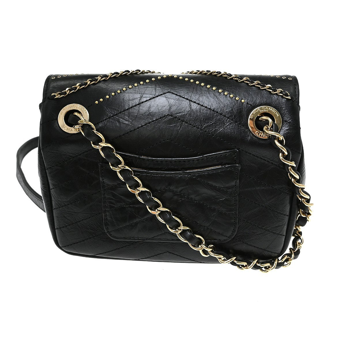 Chanel Black Calfskin Chevron Shoulder Bag