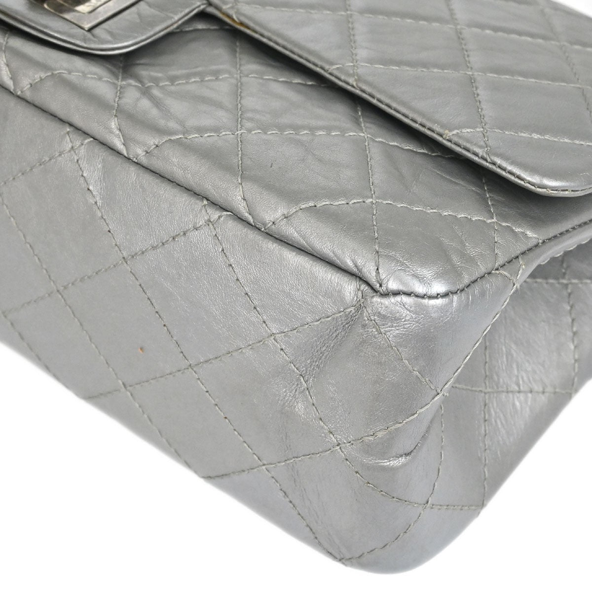 Chanel Silver Calfskin 2.55 Jumbo Classic Double Flap Shoulder Bag