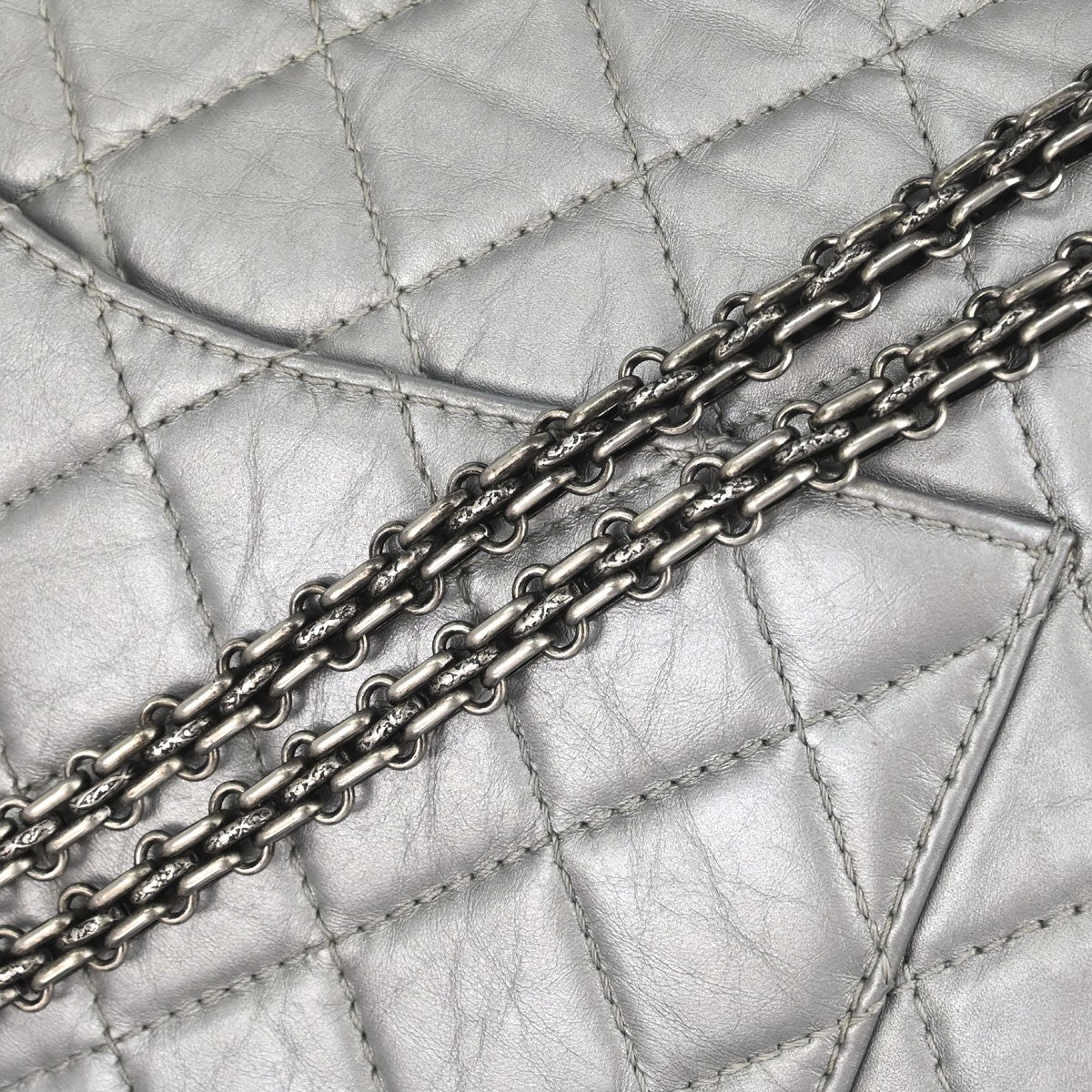 Chanel Silver Calfskin 2.55 Jumbo Classic Double Flap Shoulder Bag