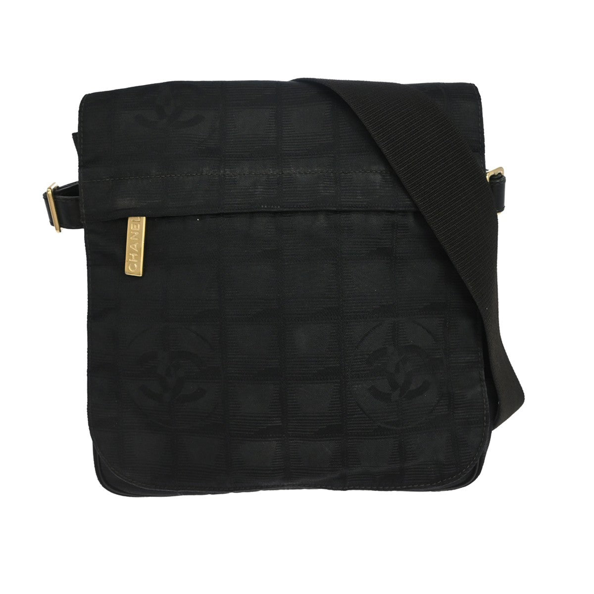 Chanel Black Jacquard Nylon Travel Line Shoulder Bag
