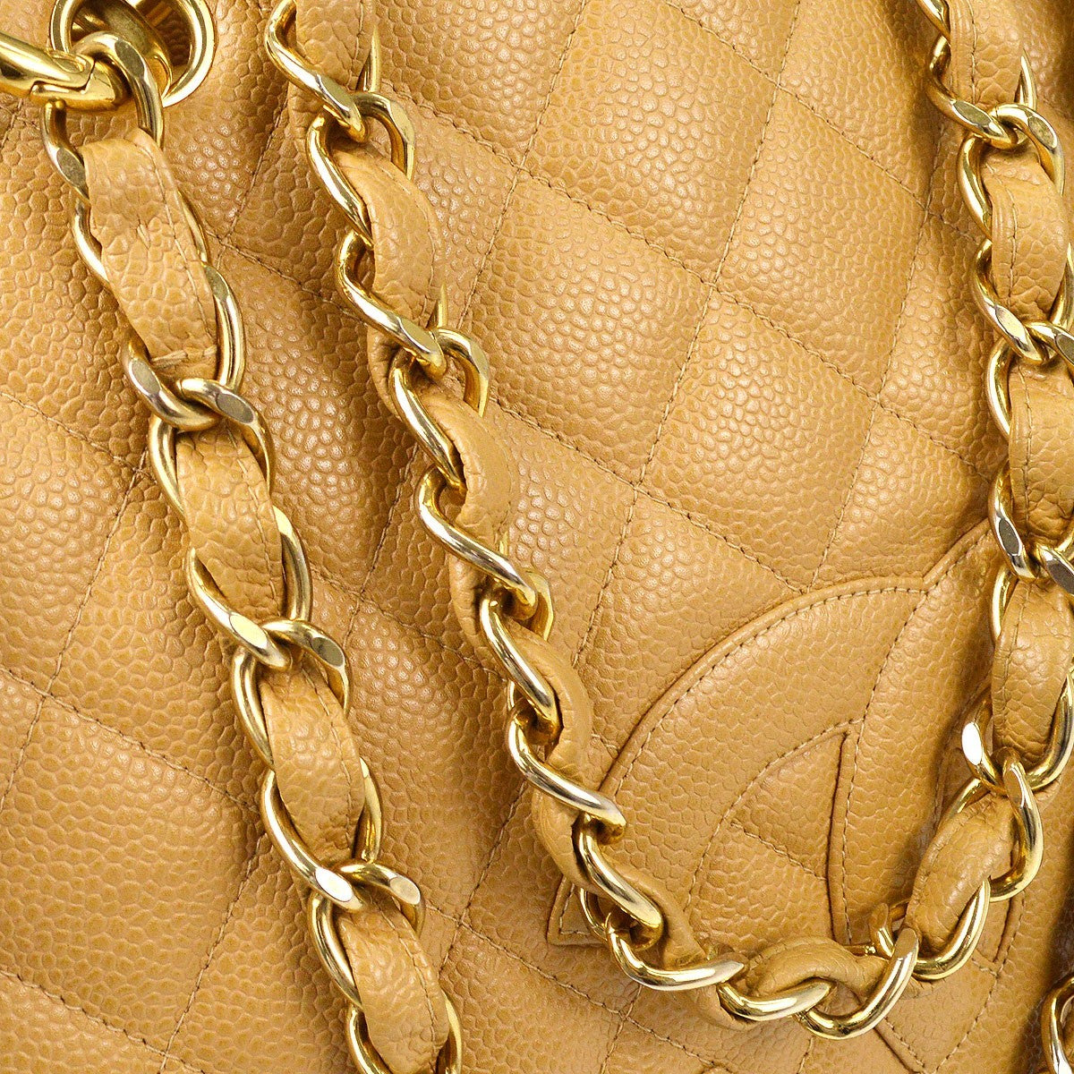 Chanel Beige Calfskin Grand Shopping Tote GST Chain Handbag