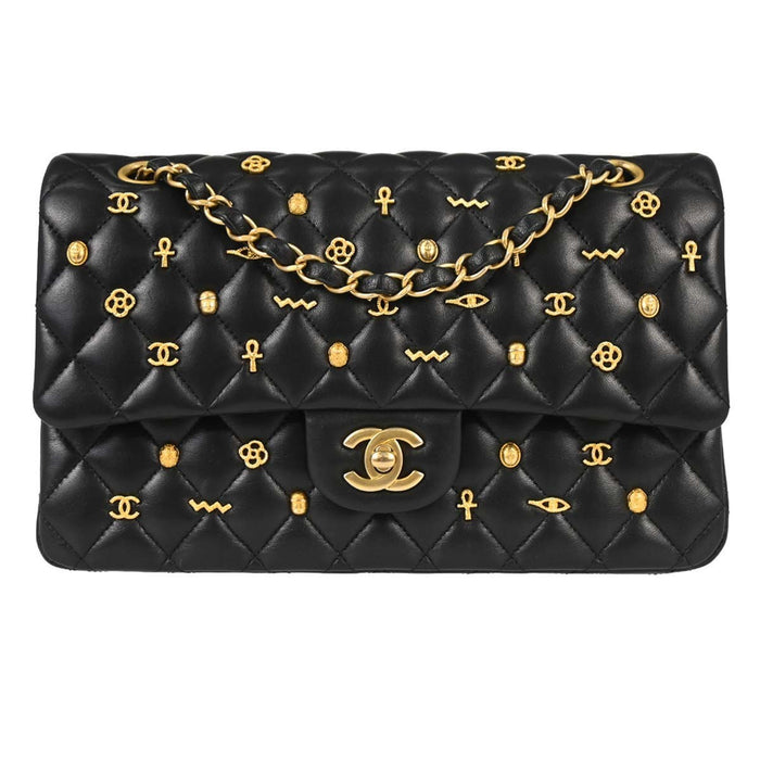 Chanel Black Lambskin Egyptian Medium Classic Double Flap Shoulder Bag