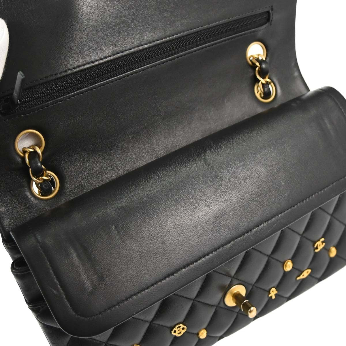 Chanel Black Lambskin Egyptian Medium Classic Double Flap Shoulder Bag