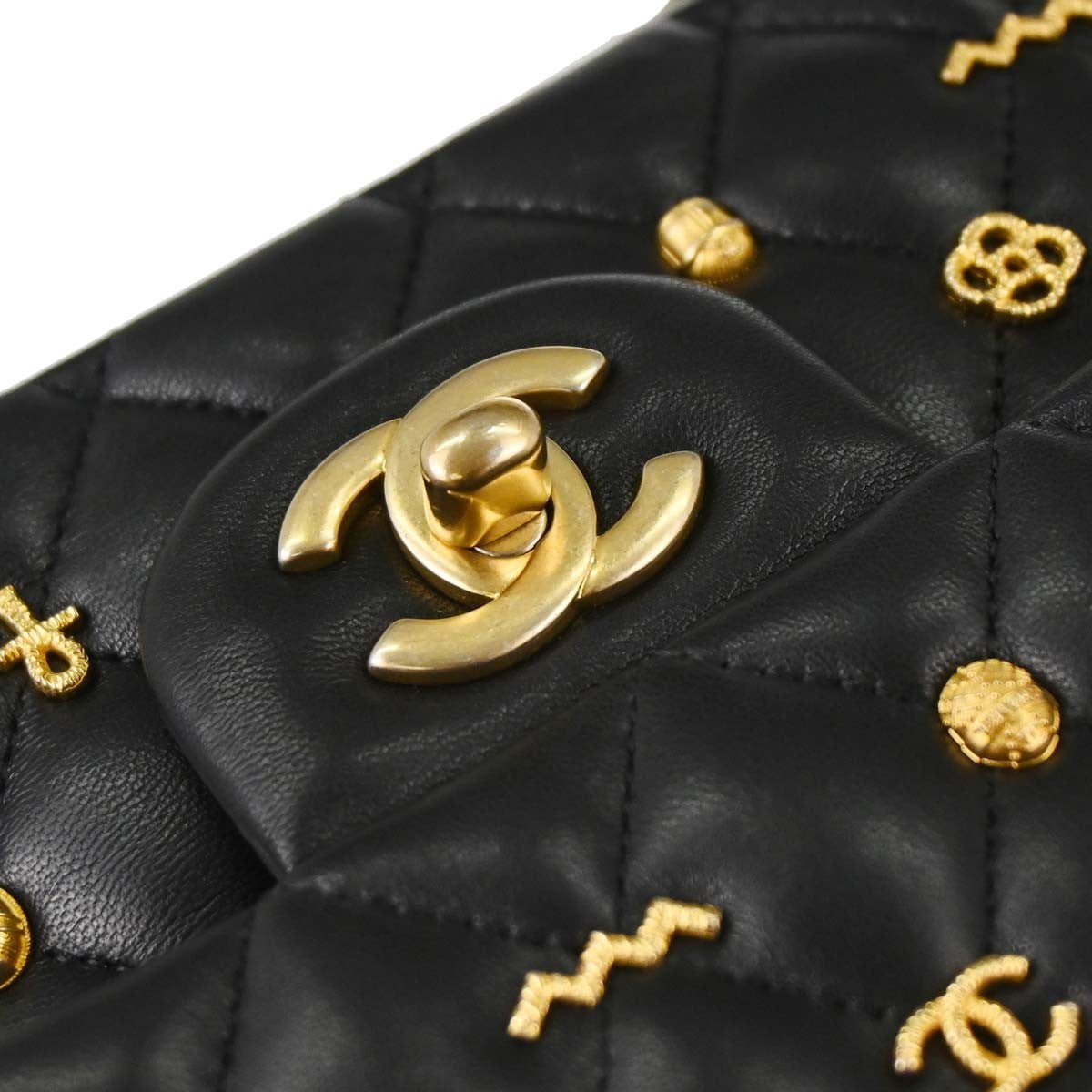Chanel Black Lambskin Egyptian Medium Classic Double Flap Shoulder Bag