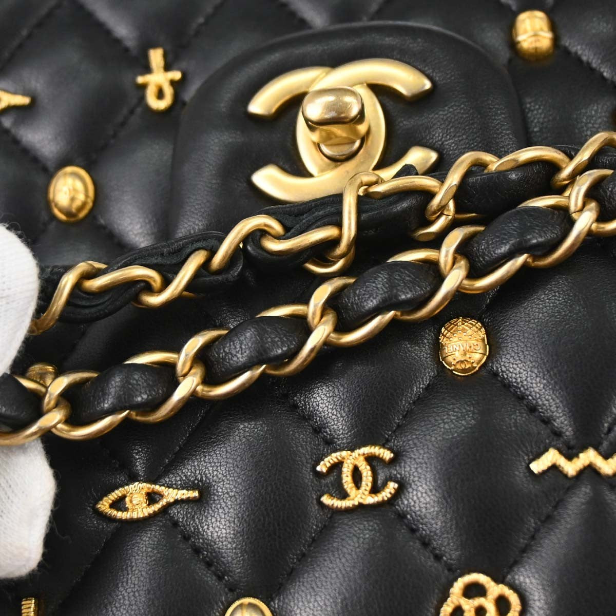 Chanel Black Lambskin Egyptian Medium Classic Double Flap Shoulder Bag