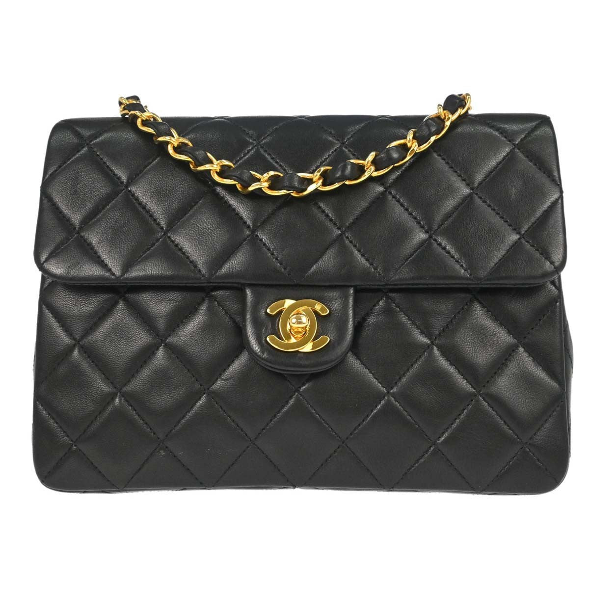 Chanel Black Lambskin Classic Square Flap 20 Shoulder Bag