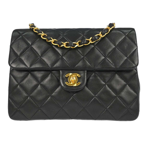 Chanel Black Lambskin Classic Square Flap 20 Shoulder Bag