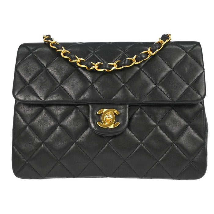 Chanel Black Lambskin Classic Square Flap 20 Shoulder Bag