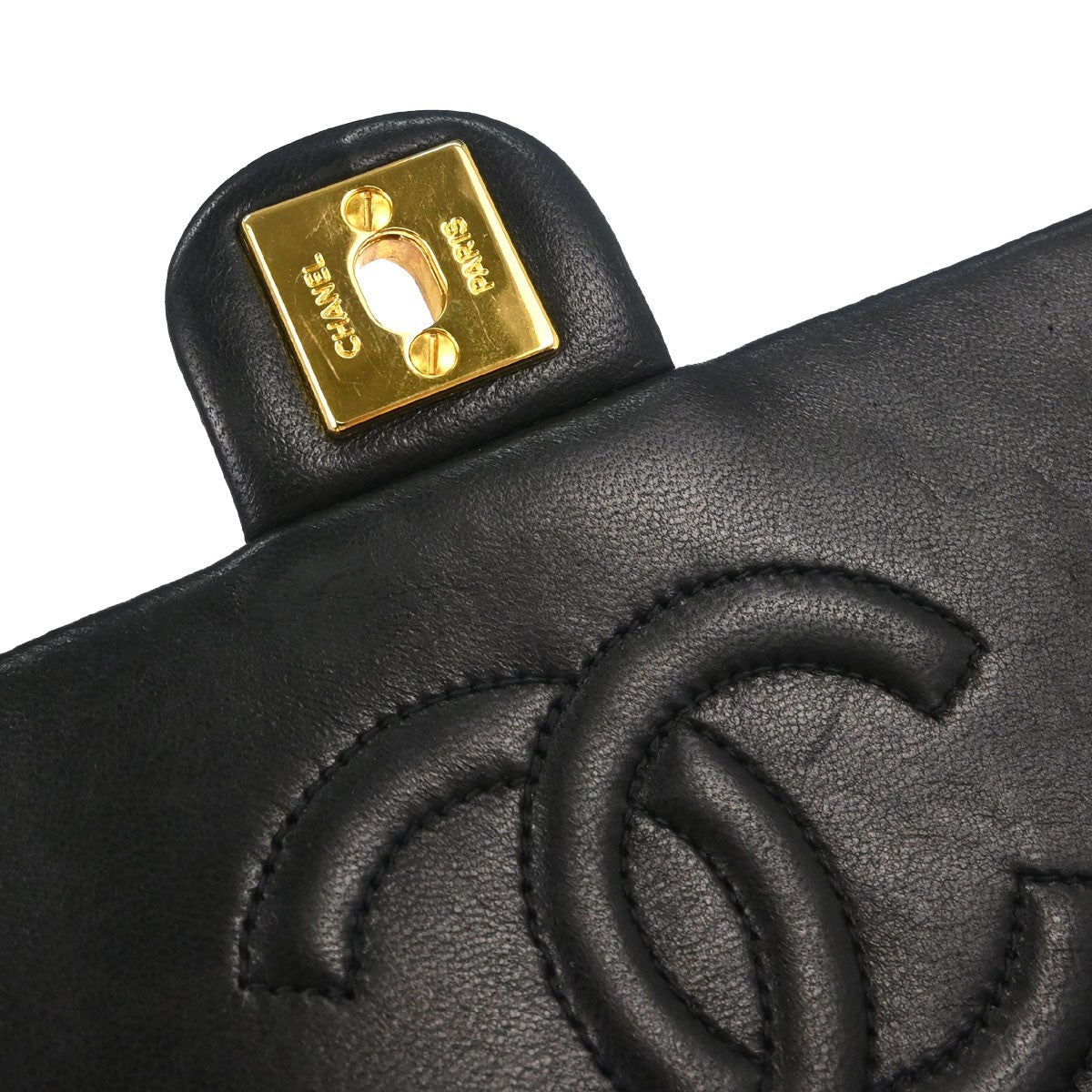 Chanel Black Lambskin Classic Square Flap 20 Shoulder Bag