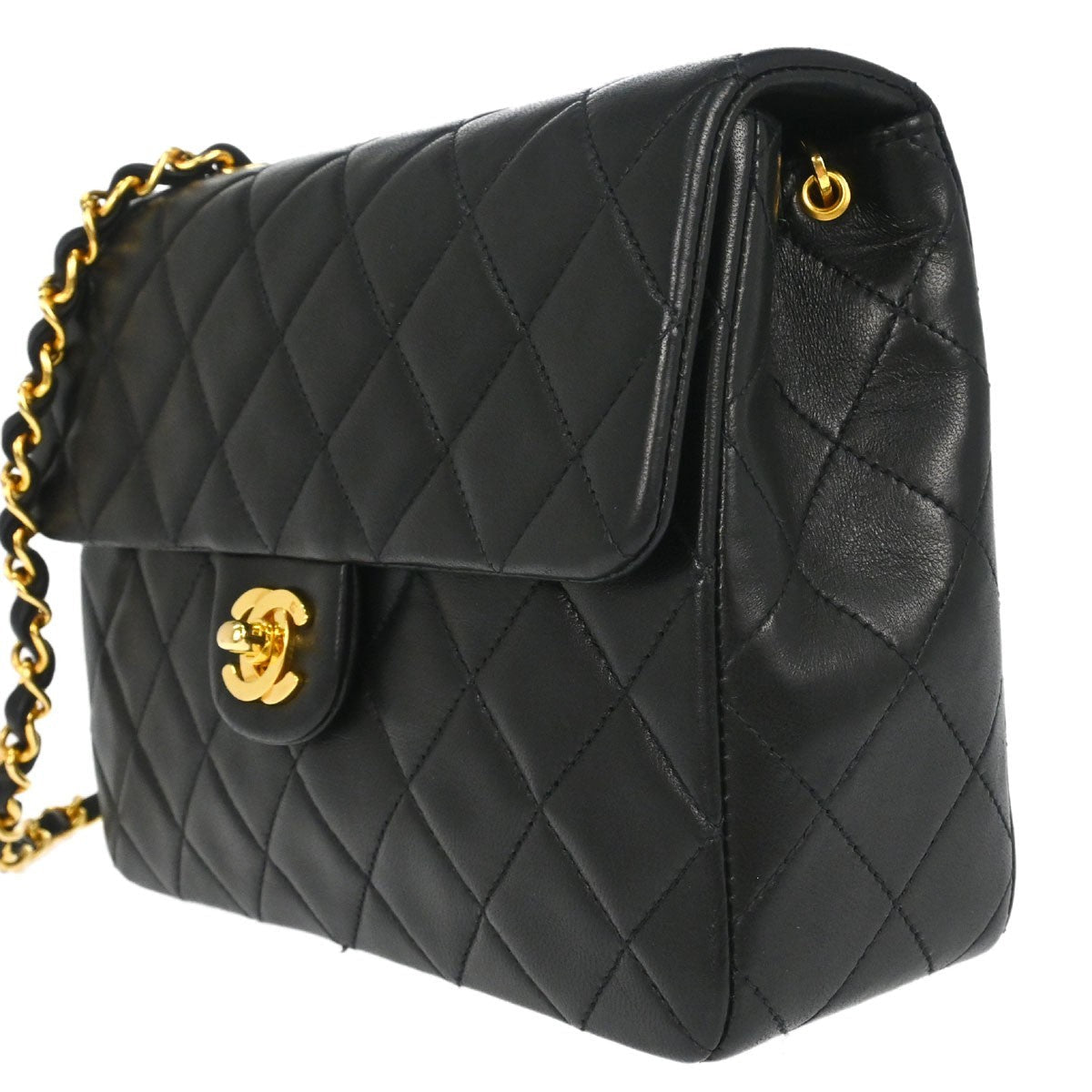 Chanel Black Lambskin Classic Square Flap 20 Shoulder Bag
