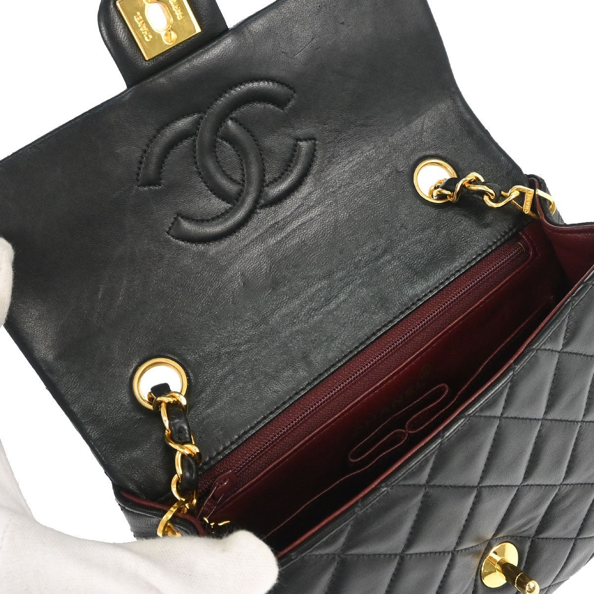 Chanel Black Lambskin Classic Square Flap 20 Shoulder Bag