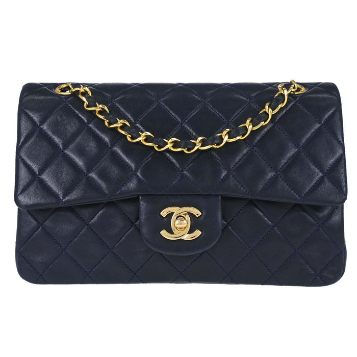 Chanel Navy Lambskin Small Classic Double Flap Shoulder Bag