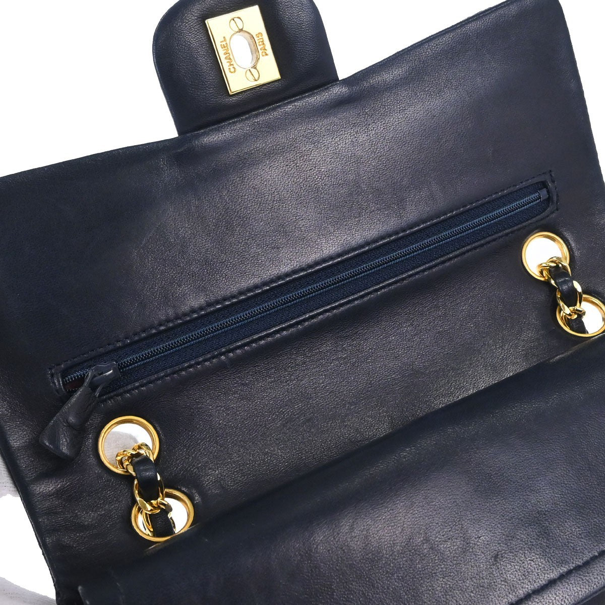 Chanel Navy Lambskin Small Classic Double Flap Shoulder Bag