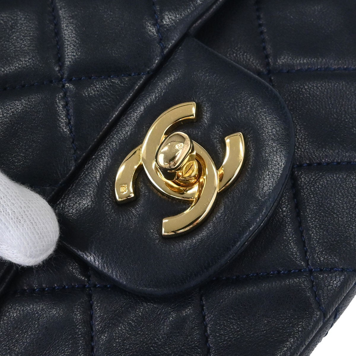 Chanel Navy Lambskin Small Classic Double Flap Shoulder Bag