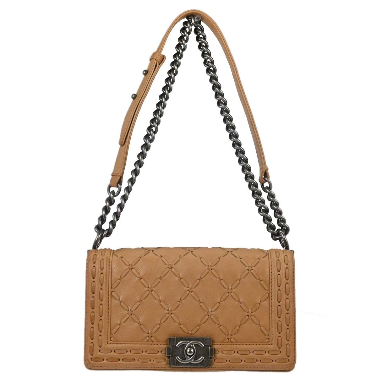 Chanel Boy Beige Calfskin Medium Chain Shoulder Bag