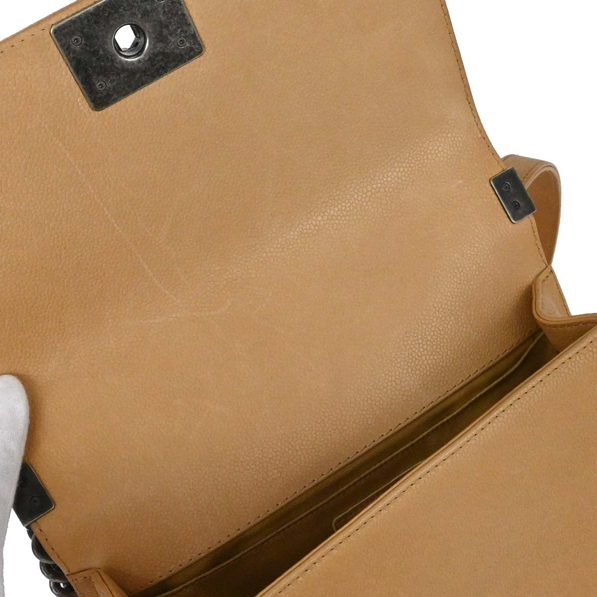 Chanel Boy Beige Calfskin Medium Chain Shoulder Bag