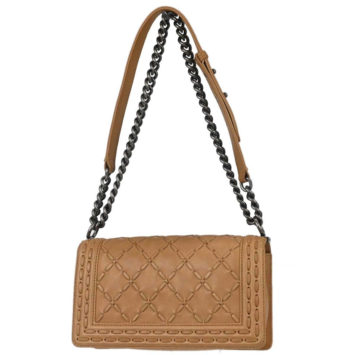 Chanel Boy Beige Calfskin Medium Chain Shoulder Bag