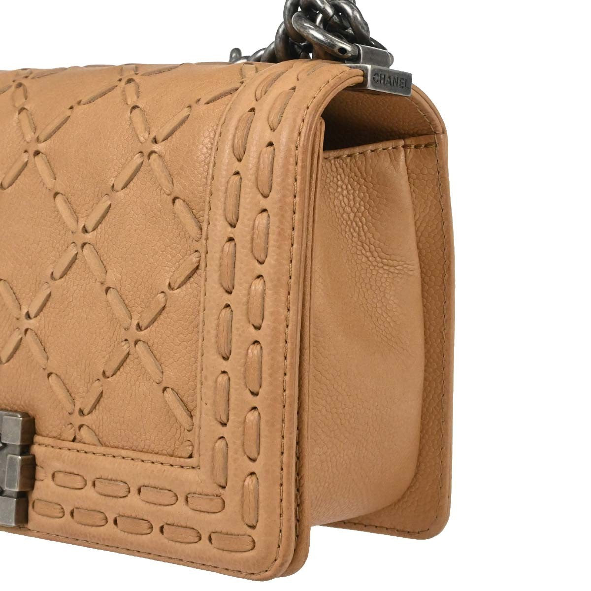 Chanel Boy Beige Calfskin Medium Chain Shoulder Bag