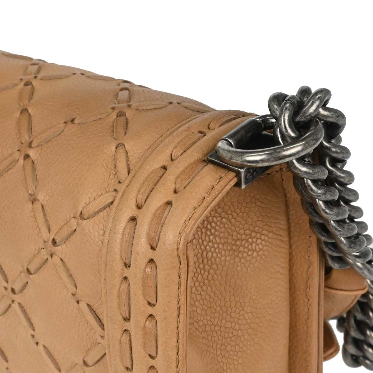 Chanel Boy Beige Calfskin Medium Chain Shoulder Bag