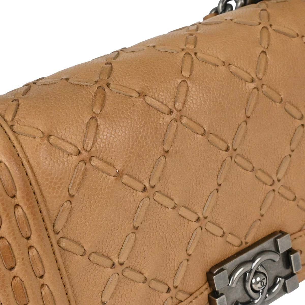 Chanel Boy Beige Calfskin Medium Chain Shoulder Bag