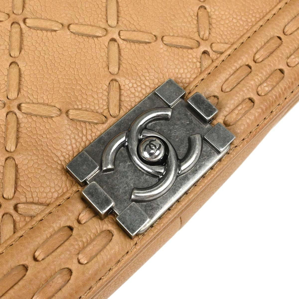 Chanel Boy Beige Calfskin Medium Chain Shoulder Bag