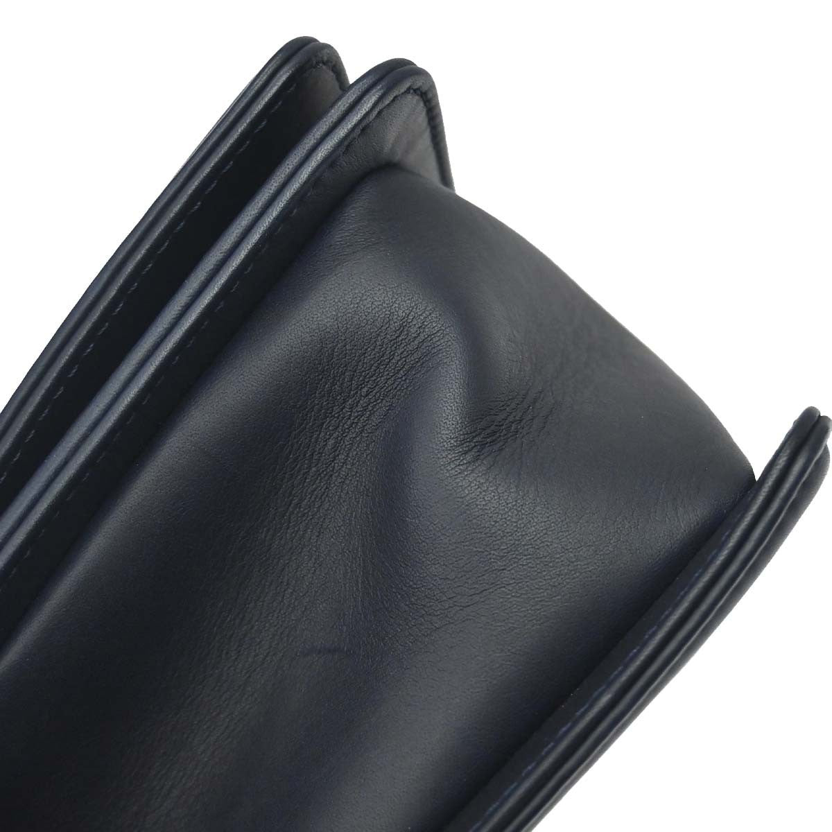 Chanel Boy Black Navy Calfskin Medium Chain Shoulder Bag