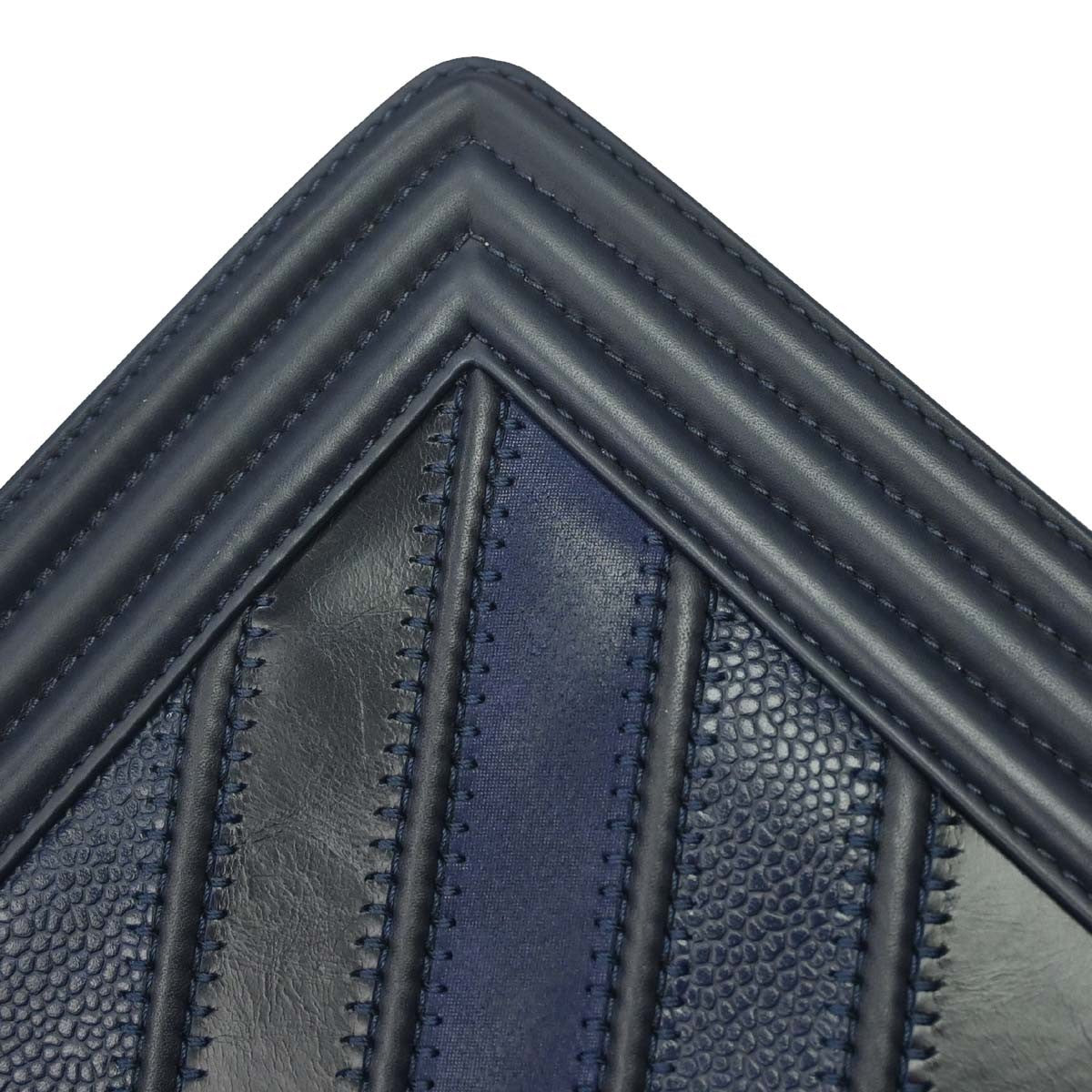 Chanel Boy Black Navy Calfskin Medium Chain Shoulder Bag
