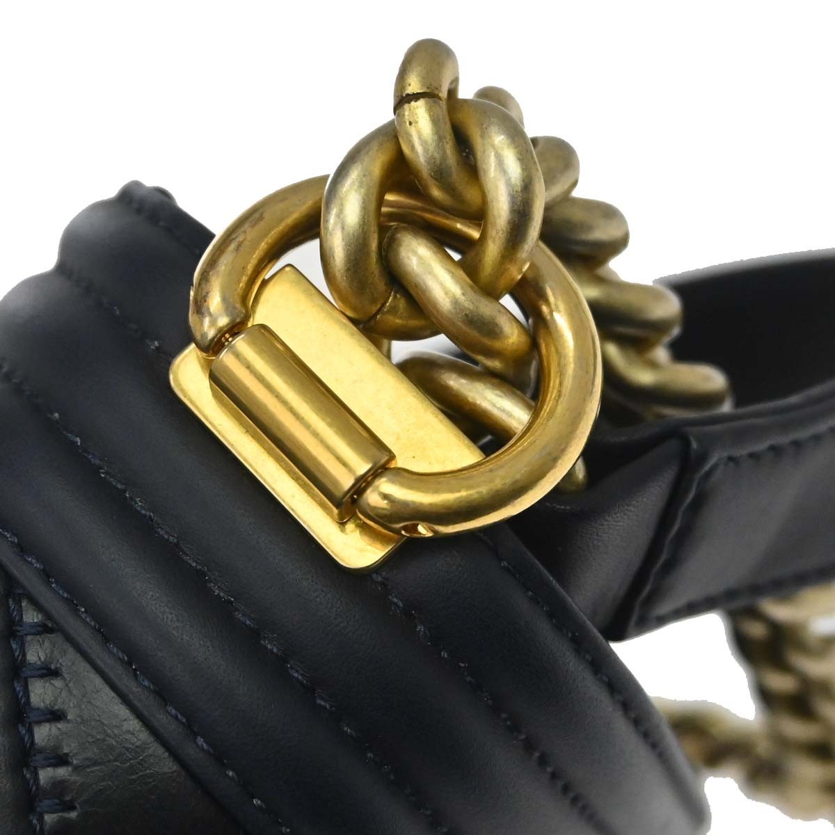 Chanel Boy Black Navy Calfskin Medium Chain Shoulder Bag