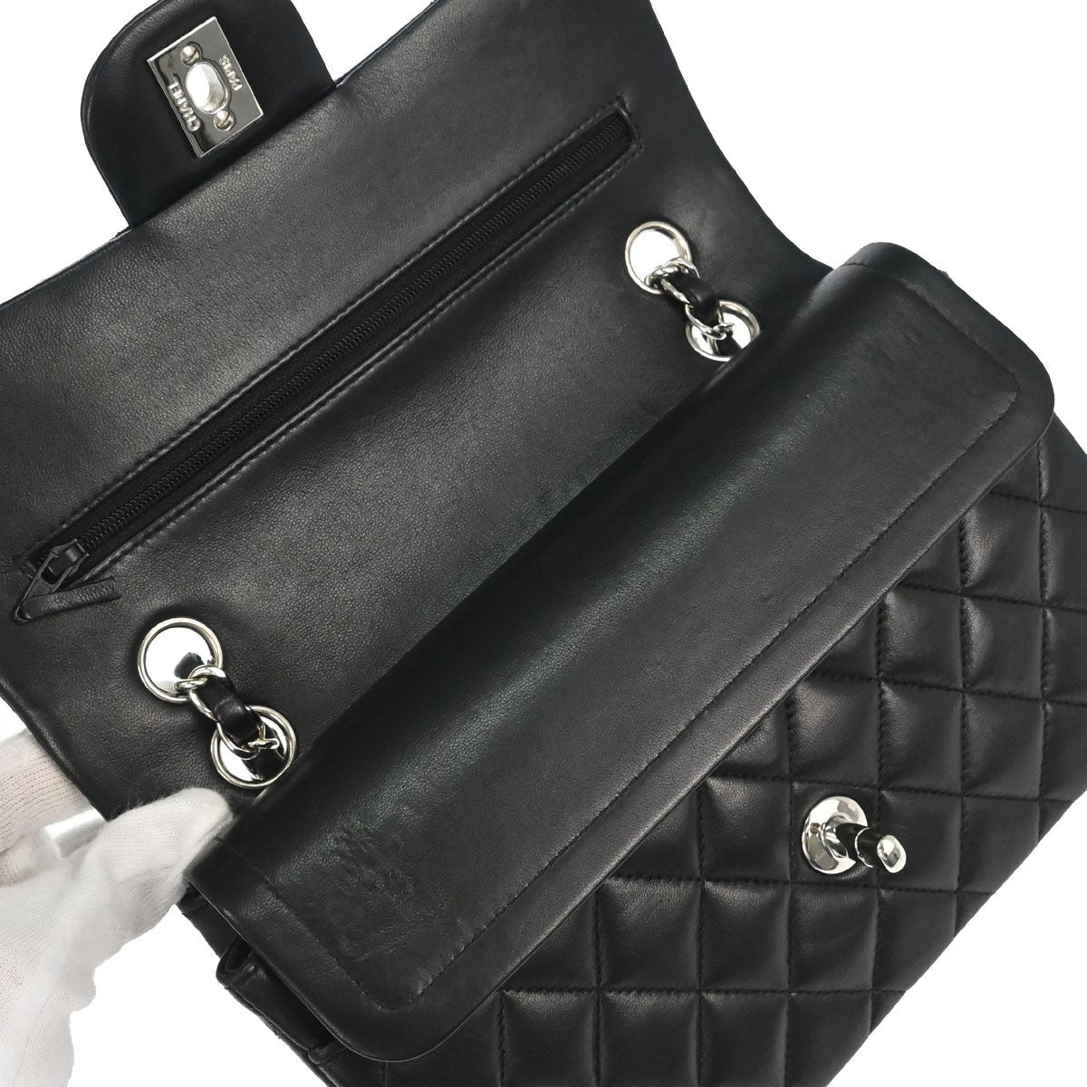 Chanel Black Lambskin Small Classic Double Flap Shoulder Bag