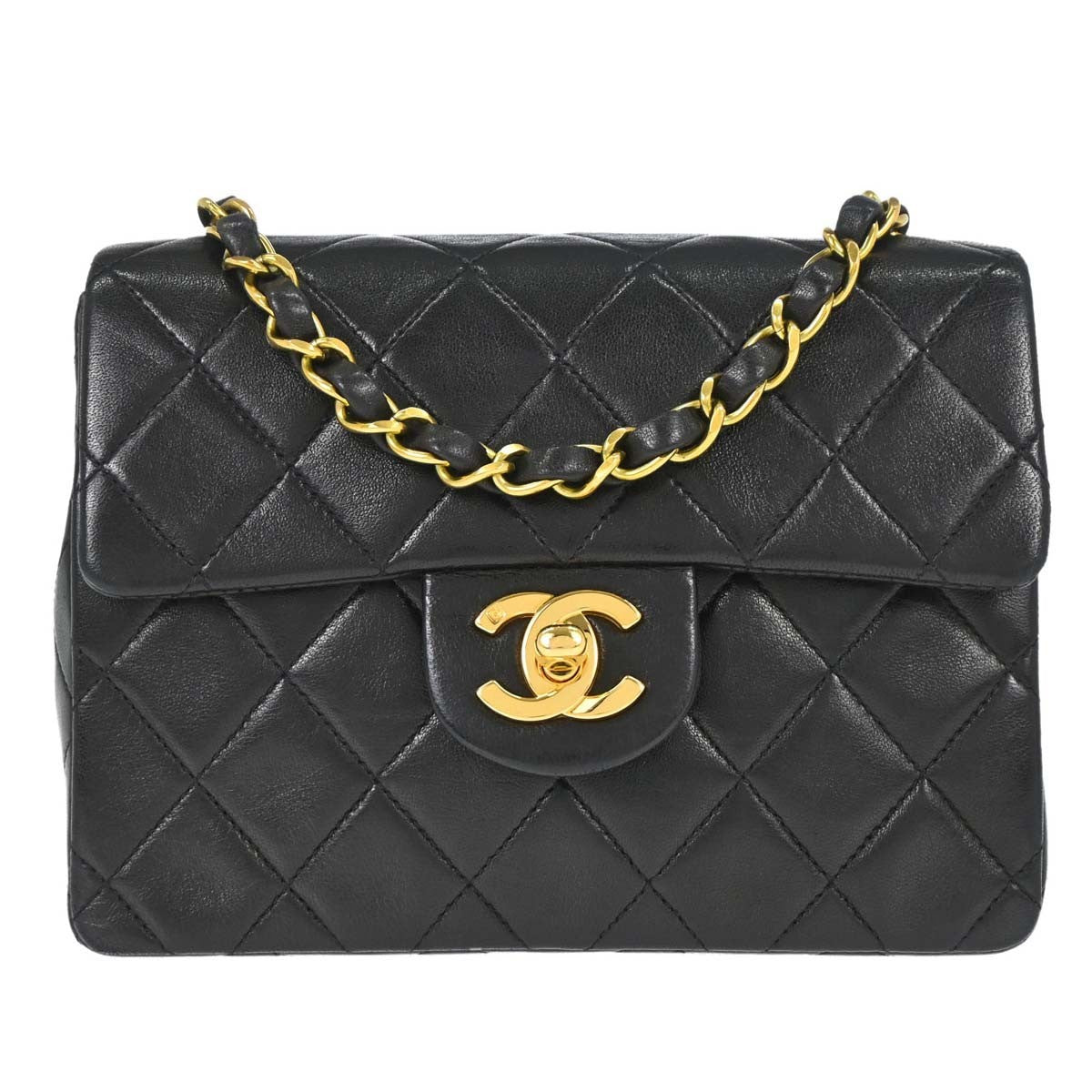 Chanel Black Lambskin Mini Classic Square Flap 17 Shoulder Bag