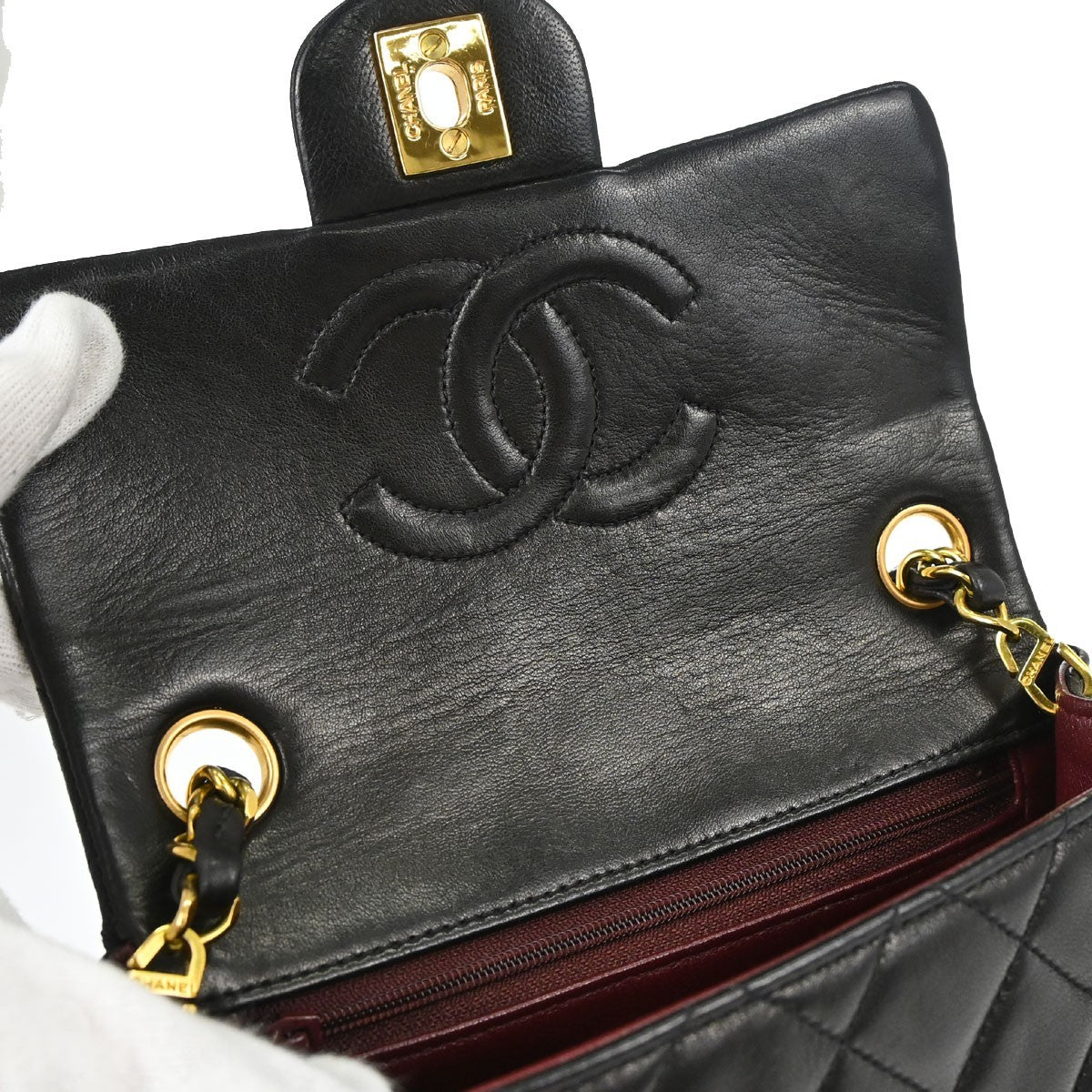 Chanel Black Lambskin Mini Classic Square Flap 17 Shoulder Bag
