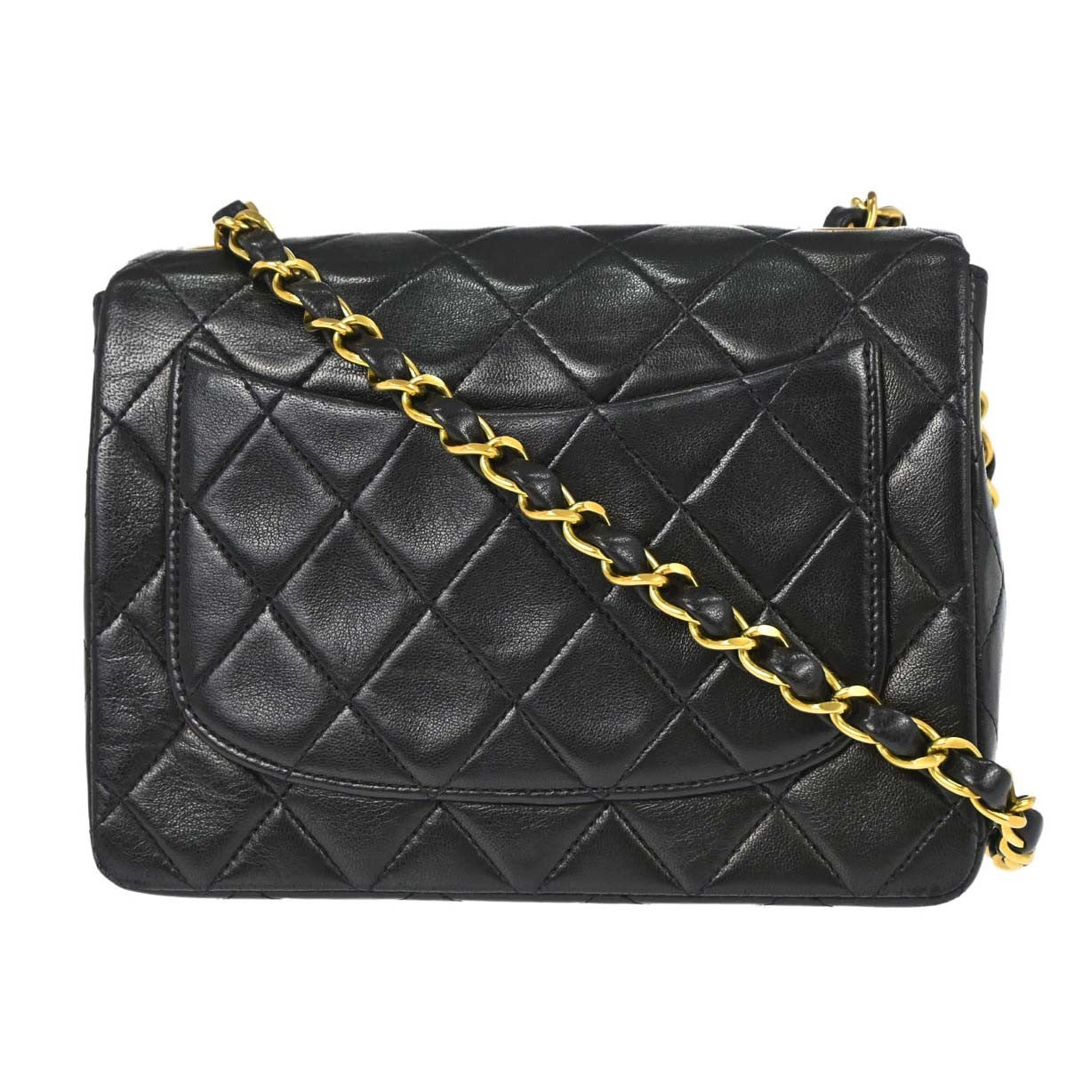 Chanel Black Lambskin Mini Classic Square Flap 17 Shoulder Bag