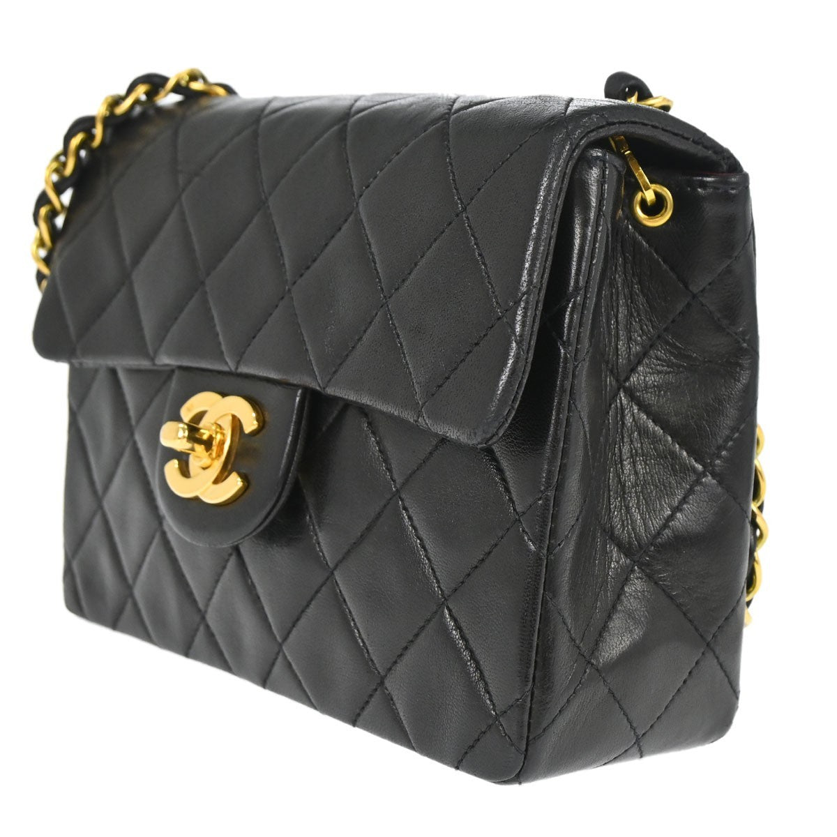 Chanel Black Lambskin Mini Classic Square Flap 17 Shoulder Bag