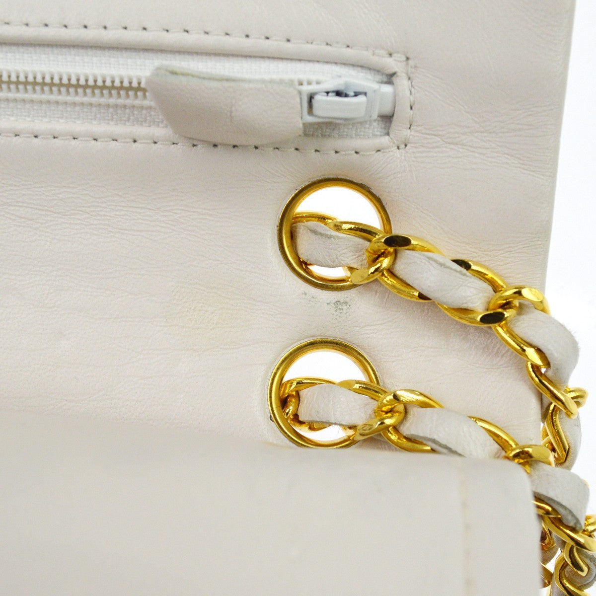 Chanel White Lambskin Small Classic Double Flap Shoulder Bag