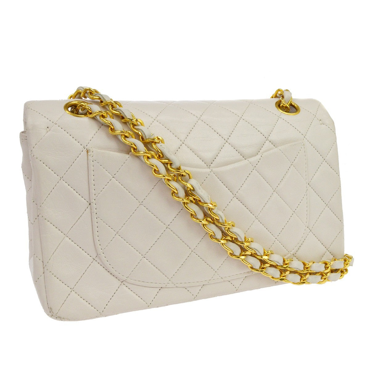 Chanel White Lambskin Small Classic Double Flap Shoulder Bag