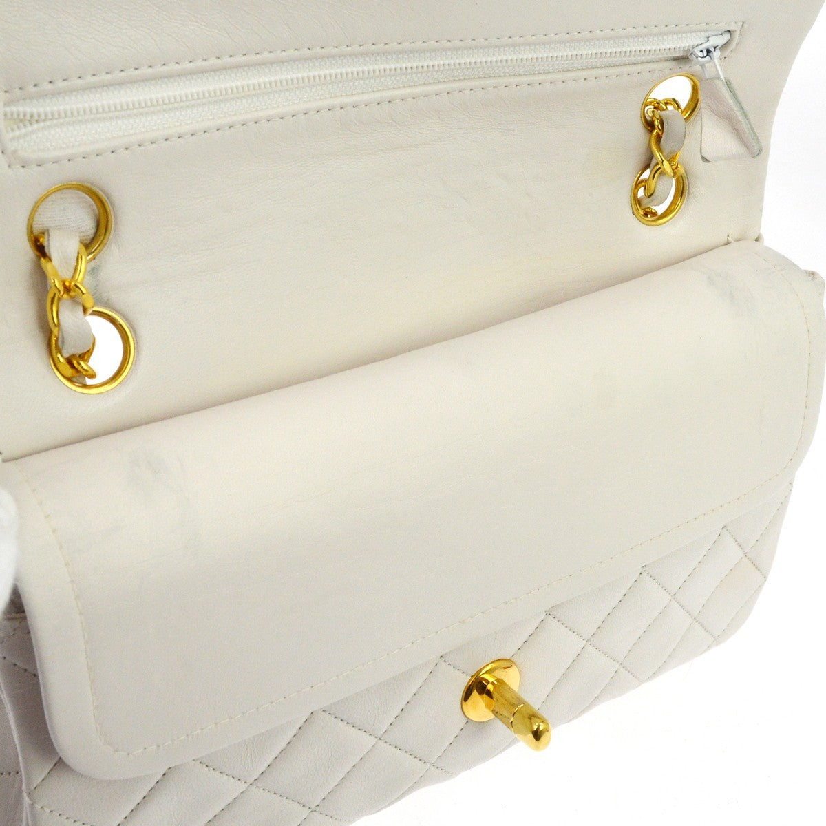 Chanel White Lambskin Small Classic Double Flap Shoulder Bag