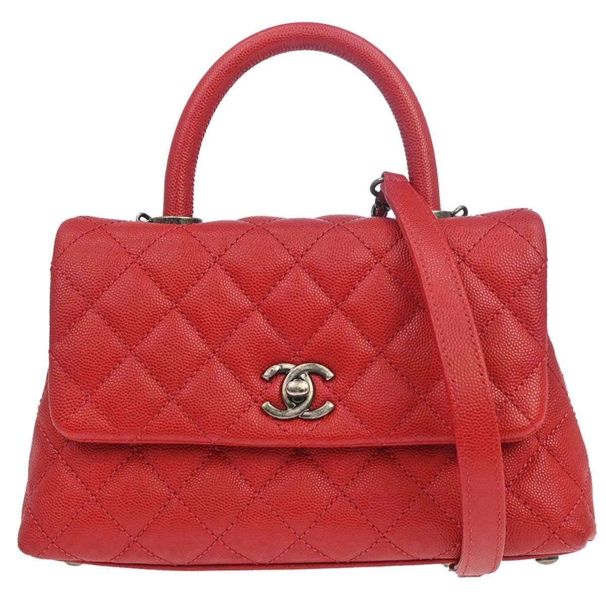Chanel Red Calfskin Coco Handle 2way Handbag