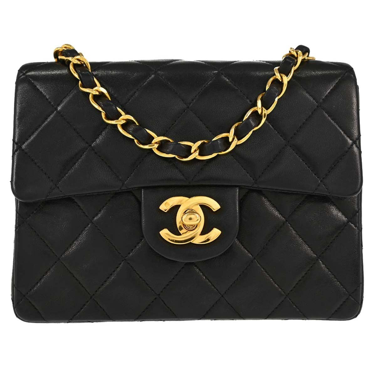 Chanel Black Lambskin Mini Classic Square Flap 17 Shoulder Bag