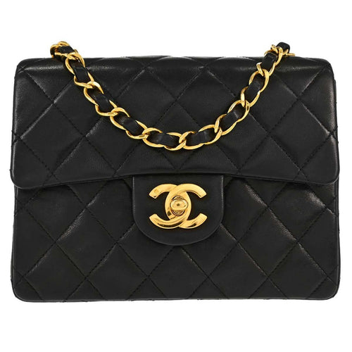Chanel Black Lambskin Mini Classic Square Flap 17 Shoulder Bag