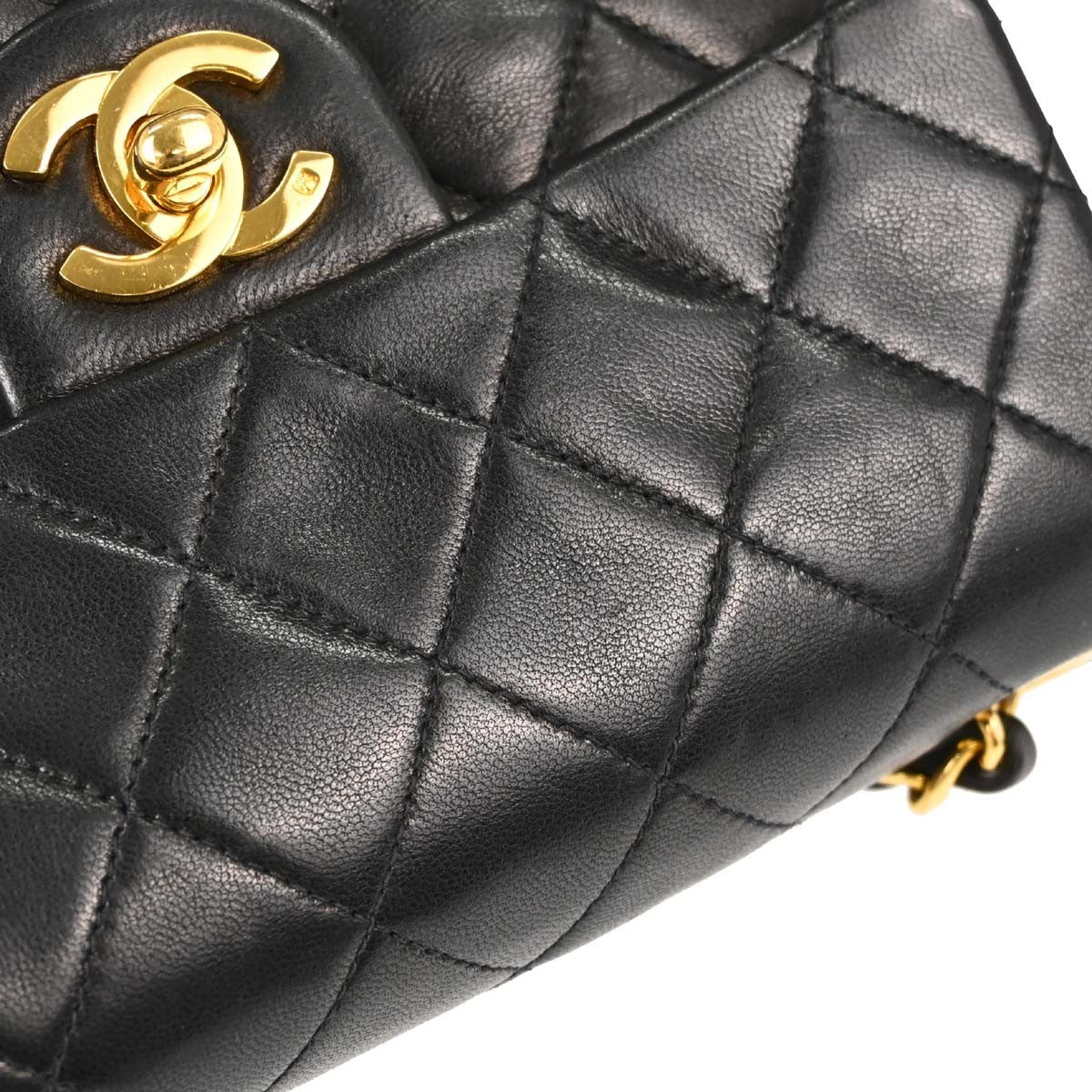 Chanel Black Lambskin Mini Classic Square Flap 17 Shoulder Bag
