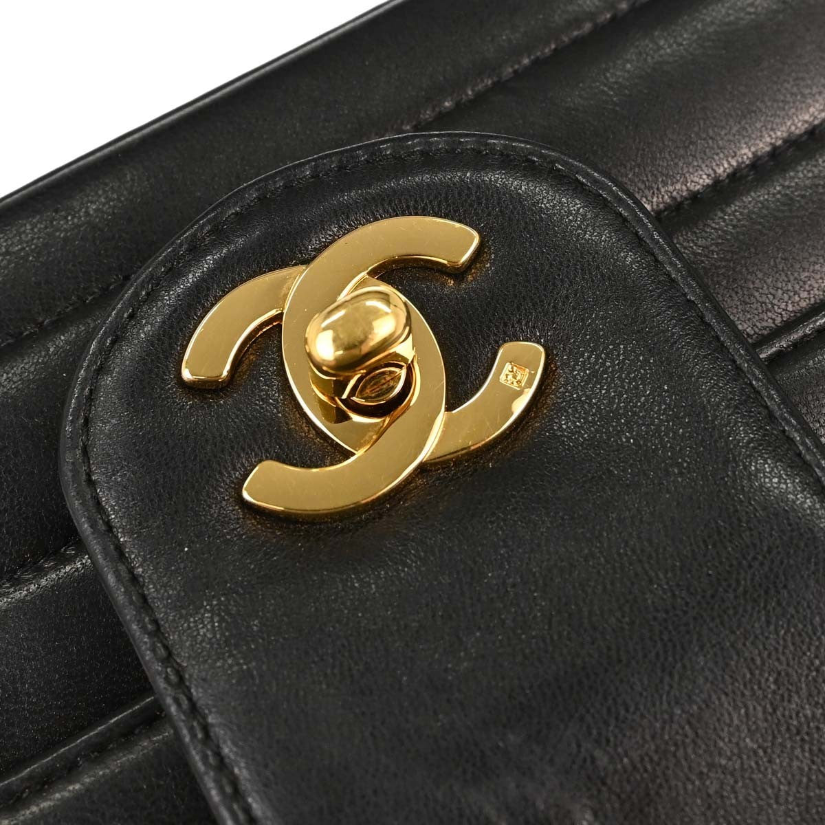 Chanel Black Lambskin Horizontal Stitch Small Double Flap Shoulder Bag