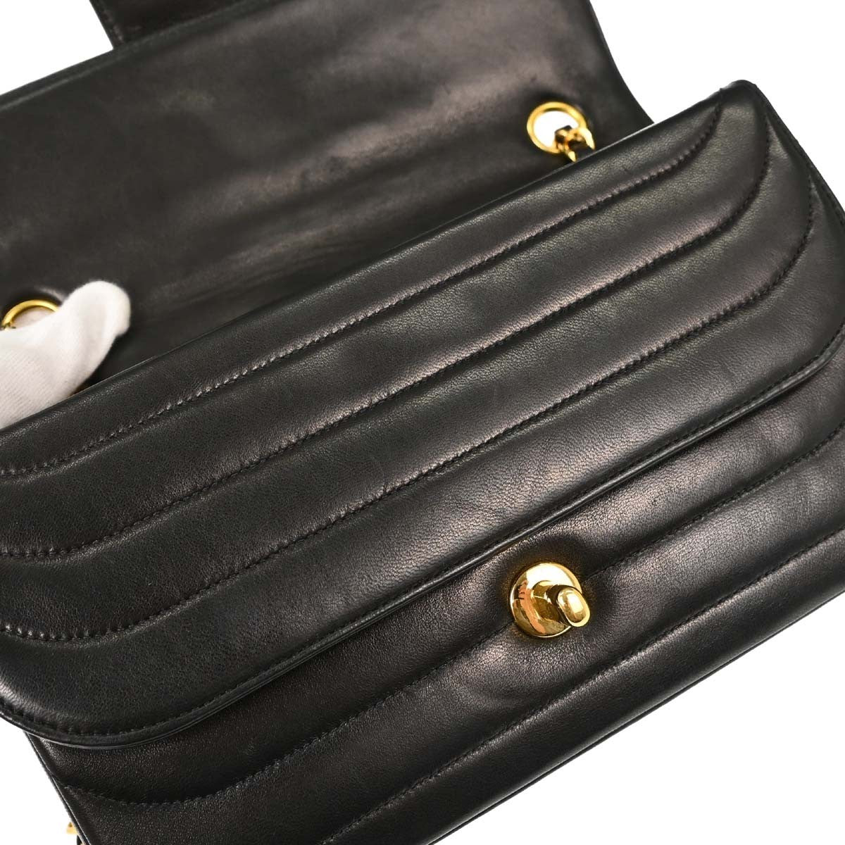 Chanel Black Lambskin Horizontal Stitch Small Double Flap Shoulder Bag