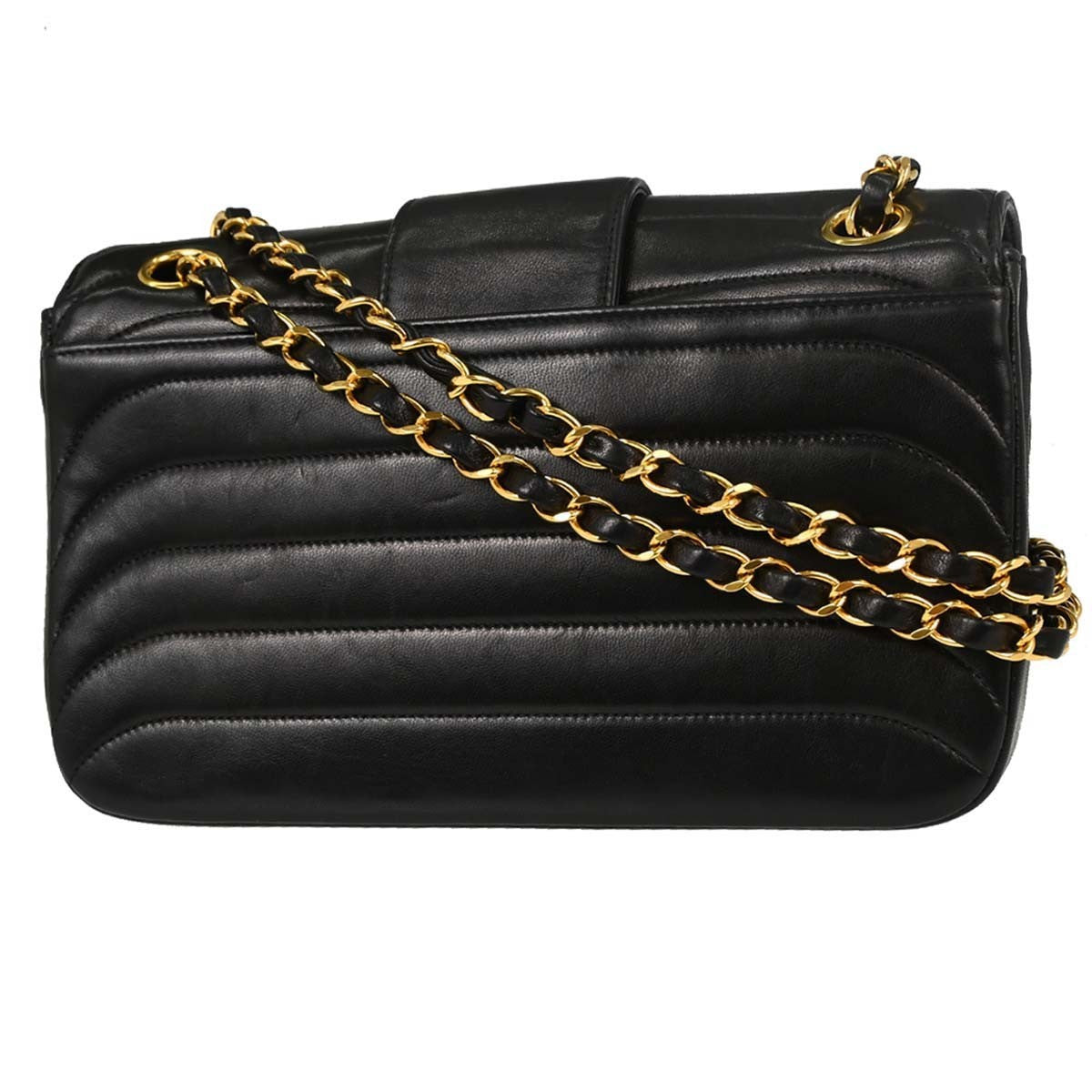 Chanel Black Lambskin Horizontal Stitch Small Double Flap Shoulder Bag