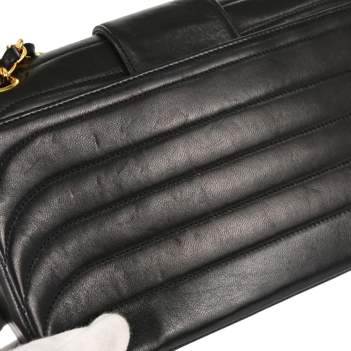 Chanel Black Lambskin Horizontal Stitch Small Double Flap Shoulder Bag