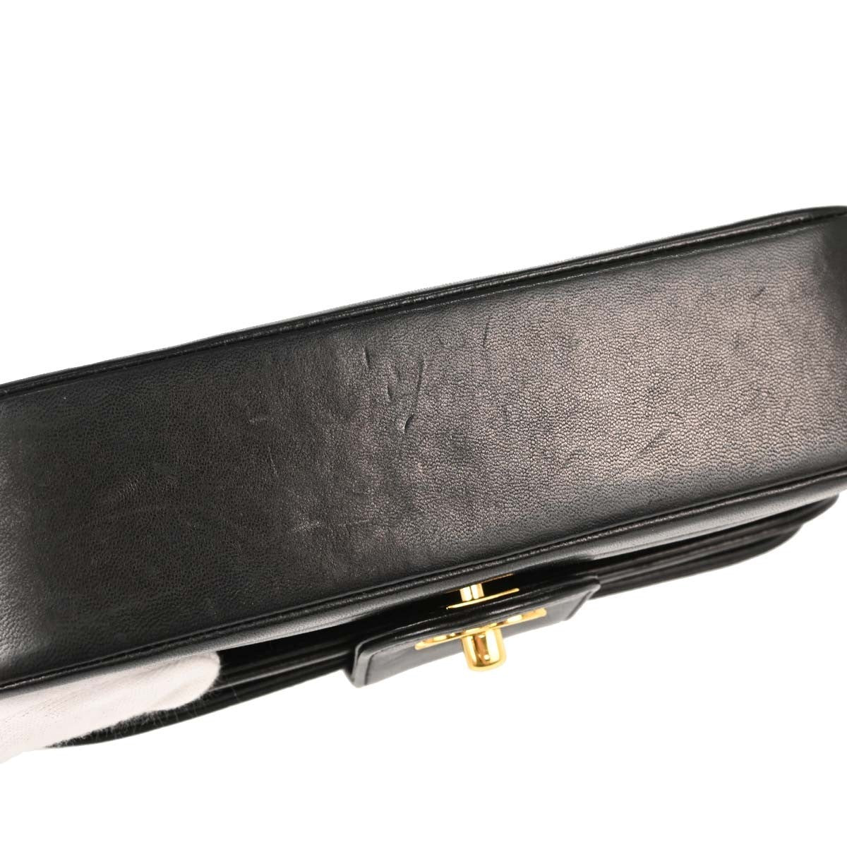Chanel Black Lambskin Horizontal Stitch Small Double Flap Shoulder Bag