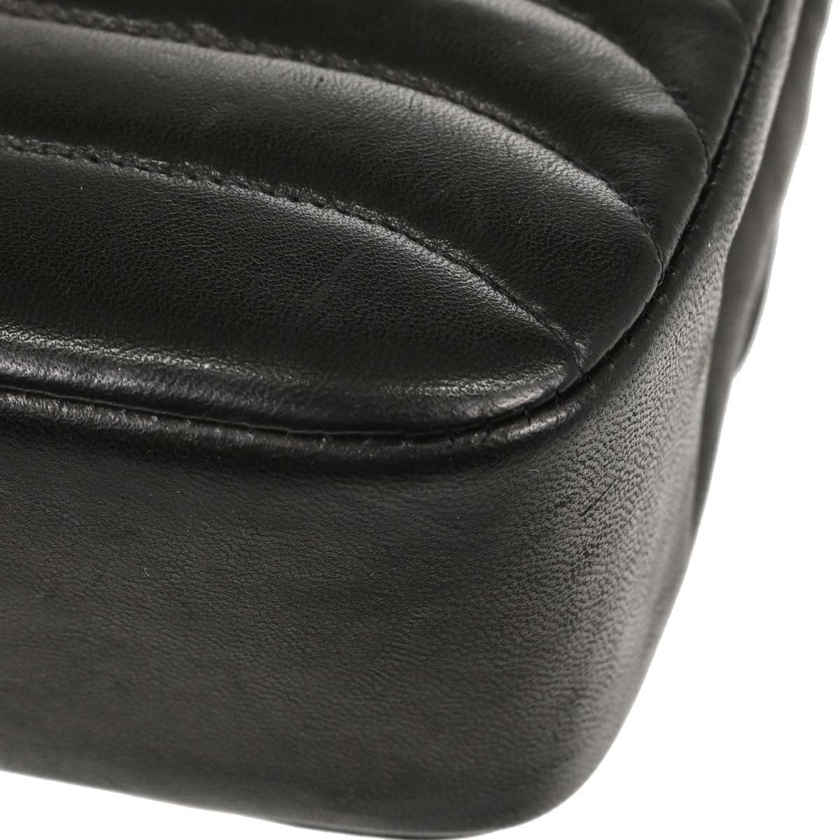 Chanel Black Lambskin Horizontal Stitch Small Double Flap Shoulder Bag