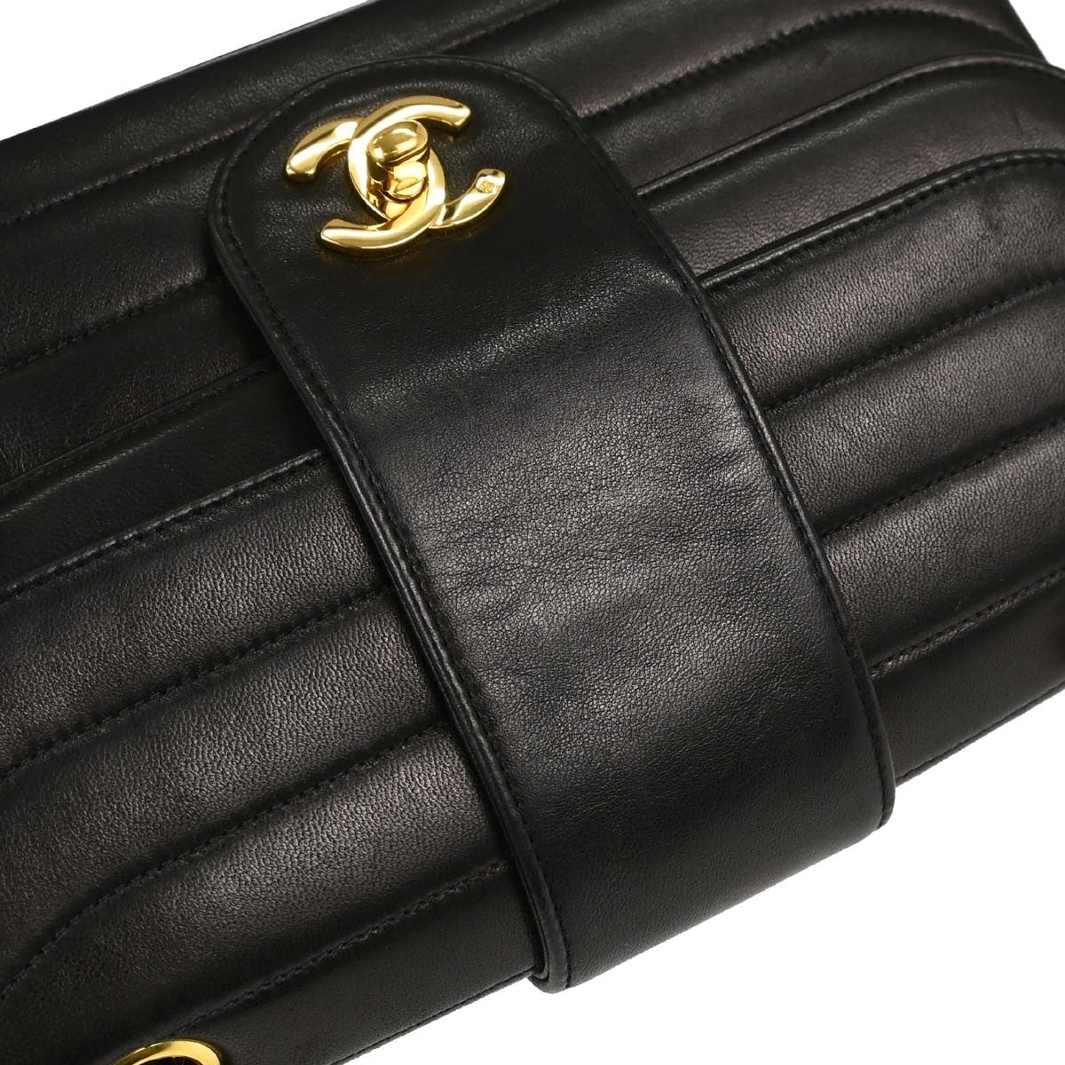 Chanel Black Lambskin Horizontal Stitch Small Double Flap Shoulder Bag